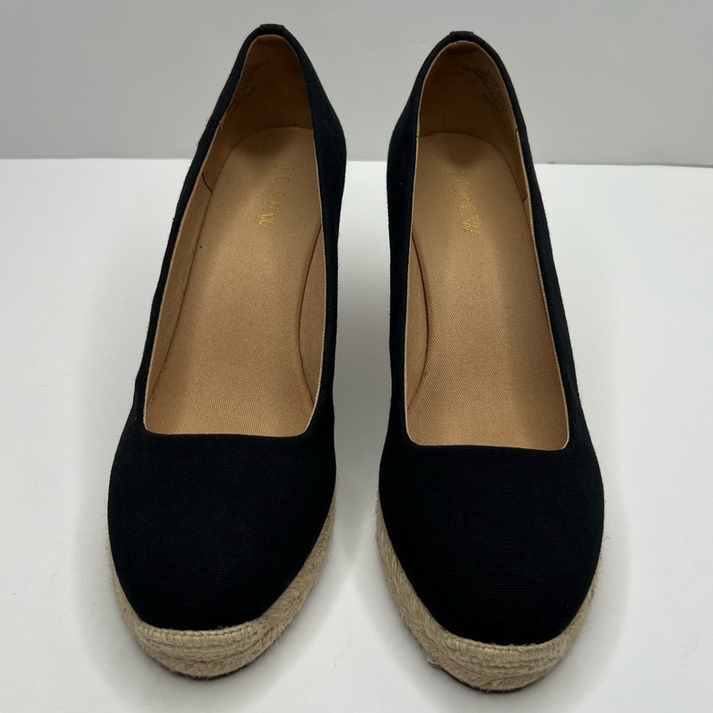 J. Crew Factory Canvas Espadrille Wedges Black Size 7.5 - Picture 3 of 14